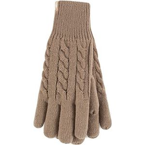 HEAT HOLDERS - Dames schattige gestreepte fairisle warme gebreide fleece gevoerde winter thermische handschoenen, Beige, S/M
