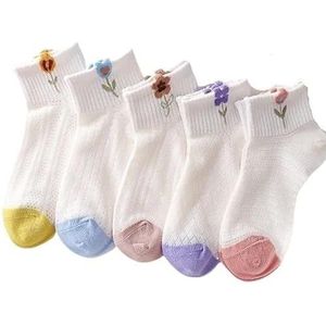 YIJIANUO 10 Paar Zomer Enkelsokken Vrouwen Borduurwerk Bloemen Mesh Dunne Laag Cut Sokken Dames Leuke Bloem Kousen, 10 paar mix, EUR36-43