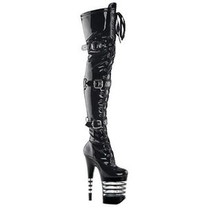 23 cm Vrouwen Over De Knie Hoge Hak Laarzen Mode Stiletto Platform Plus Size Platform Party Schoenen Geschikt voor Winter, zwart., 46 EU