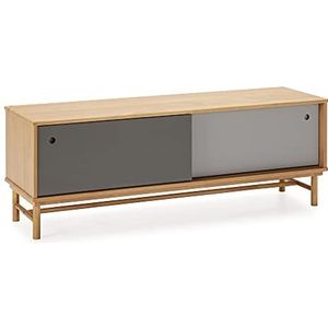 HOMN LIVING TV-meubel Magnus 2 schuifdeuren, grijs, massief hout, 140 cm (breedte) 40 cm (diepte) 50 cm (hoogte)