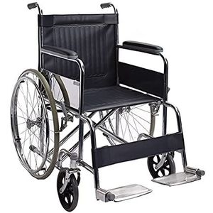 Rolstoelen Opvouwbare lichtgewicht rolstoelen voor senioren, jeugdrolstoel, stalen buis Galvanisch materiaal Lederen zitkussen Vast pedaal Groot achterwiel Handmatige rem