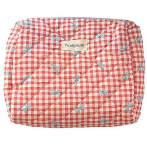 Geruite schattige cosmetische tas met rits make-up organizer opbergtas katoen gewatteerde cosmetische organizer tas voor vrouwen en meisjes, Rood, M, esthetische/bloemen