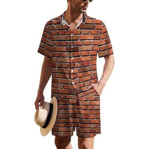 Red Brick Wall Hawaiiaanse pak voor heren, set van 2 stuks, strandoutfit, shirt en korte broek, bijpassende set