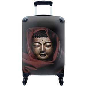 MuchoWow® Koffer - Buddha - Hoofddoek - Rood - Past binnen 55x40x20 cm en 55x35x25 cm - Handbagage - Trolley - Fotokoffer - Cabin Size - Print