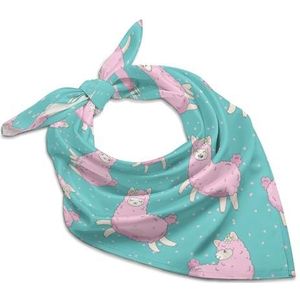 Roze lama alpaca vierkante bandana mode satijn wrap nek sjaals comfortabele hoofddoek voor vrouwen haar 63,5 cm x 63,5 cm