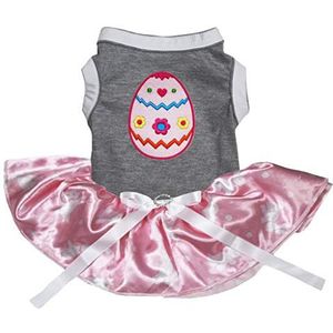 Petitebelle Paasei Katoen Shirt Tutu Puppy Hond Jurk, XX-Large, Grey/Pink Bunny Dots