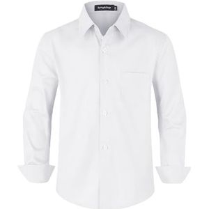 Spring&Gege overhemd met lange mouwen en knoopsluiting voor jongens, uniformshirt voor kinderen van 3-14 jaar, Wit, 3-4 jaar