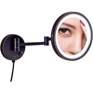 GVSIIOHRR Badkamer make-up spiegels, wandgemonteerde ijdelheid enkelzijdig messing verlicht vergrootglas scheren vouwen met schakelaar plug (kleur: nero, maat: 5X)