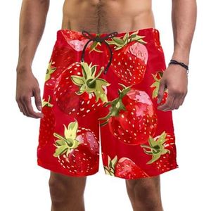 PAFEFO Rode Zomer Aardbeien Print Mannen Board Shorts, Sneldrogende Strand Zwemmen Sport Suits met Zakken, Print rode zomer aardbeien, M