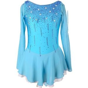 Blauw,11/13,PONNYC Kunstschaatsjurk Voor Meisjes Handgemaakt Rolschaats Kleding Schaats Wedstrijd Kleding Met Glanzende Strass Gymnastiekpakjes Voor Kinderen Met Lange Mouwen