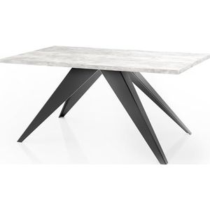 WFL GROUP Eettafel Vance in moderne stijl, rechthoekige tafel, uittrekbaar van 160 cm tot 260 cm, gepoedercoate zwarte metalen poten, 160 x 90 cm (betongrijs, 140 x 80 cm)