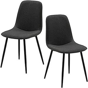 GEIRONV Moderne keuken eetkamerstoel set van 2, lounge stoel zwarte poten tegenstoel technologie stoffen rugleuning stoel Eetstoelen (Color : Dark gray, Size : 42x45x88cm)