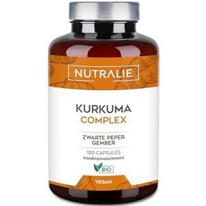 Biologische Kurkuma met Gember Zwarte Peper - (1420mg per dosis) - Curcumine en Piperine - Turmeric Kurkuma BIO - 120 Capsules Nutralie