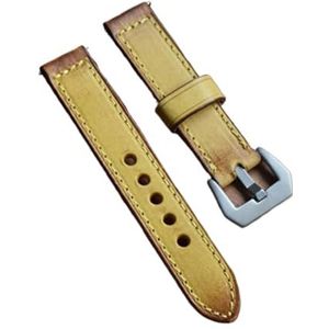 Jeniko Handgemaakte Horlogeband 20mm 22mm 24mm Groen Rood Blauw Bruin Vintage Leer Compatibel Met Panerai Horlogeband Band(Color:Yellow,Size:22mm)