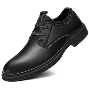 Oxford-kledingschoenen for heren met veters, ronde neus, vegan lederen derbyschoenen, lage blokhak, antislip, antislip, bruiloft (Color : Black, Size : 43 EU)