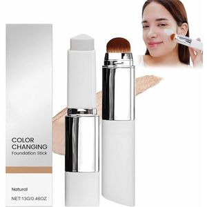 Chartming Color Changing Foundation Stick,2-in-1 Foundation Stick with Brush,White Color-Changing Cream,Full Coverage Concealer,Waterproof Long-Lasting Sweatproof for Natural Makeup(Ivory)
