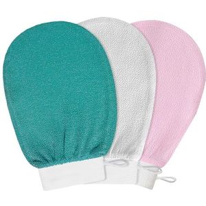 Exfoliërende handschoen, 3 stuks Body Scrub Bad Spa Douche Handschoenen, Body Leg Scrubber Zachte Koreaanse exfoliator exfoliator waswanten voor vrouwen en mannen (wit & groen & roze)
