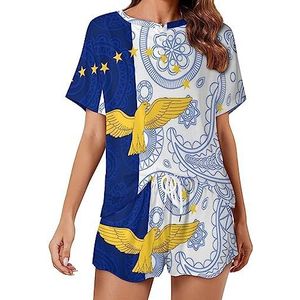 Azoren Paisley Vlag Mode 2 STKS Womens Pyjama Sets Korte Mouw Nachtkleding Zachte Loungewear Stijl-39