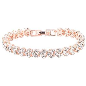 Roman Crystal Bracelet for Men Women, Exquisite Luxury Gold Plated Cubic Zirconia Chain, Full Diamond Tennis Bracelets, Rose Gold Silver Color for Wedding Gift, Dress Dinner Party, 18cm Vigcebit