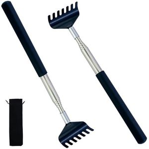 2 stuks rugkrabben, zwarte krabhand tegen jeuk, telescopische krabhand, premium roestvrij staal, rugkrabber voor weldadige krasgevoelens, krabhand, back kras