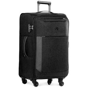 FERGÉ Saint-Tropez Kofferset, zachte kofferset, 3-delig, handbagage 55 cm, L en XL, 3-delige stoffen koffer, rolkoffer, 4 wielen, stretch-flex, zwart-donkergrijs, Koffer L, koffer