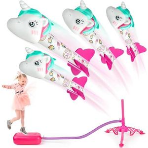cutecool Eenhoorn Raketwerper voor kinderen, tot 30,5 m (4 stuks), outdoor speelgoed voor kinderen, cadeau voor jongens en meisjes