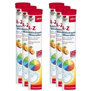 Doppelherz A-Z Multivitamine en mineralen en sporenelementen met sinaasappel-maracuja-smaak, 6x15 bruistabletten