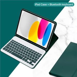 Geschikt for iPad 10e generatie 2022 10,9 inch hoes met toetsenbord, afneembaar draadloos Bluetooth-toetsenbord + tablethoes Geschikt for iPad 10e generatie(Dark green,Hebrew keyboard)