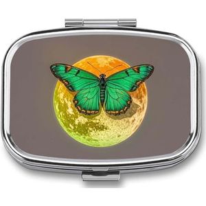 Zon en Maan Groene Mot Pillendoos Pil Case Leuke Pil Organizer Pil Houder Geneeskunde Pil Organizer Pil Container Dagelijkse Pil Organizer Kleine Pillendoos Pil Case voor Portemonnee Pocket