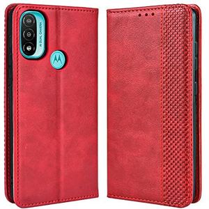 DOINK Retro Folio Hoesje voor Motorola Moto E20 / E30 / E40, premium lederen hoes met portemonnee cash card slot - rood