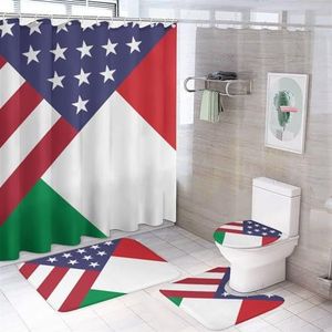Amerikaanse Italiaanse Vlag 4 Stks Badkamer Sets Met Douchegordijn Toilet Deksel Cover En Tapijten