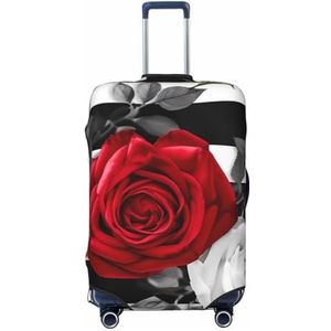 WSOIHFEC Zwart Wit Strepen Rode Rose Bloemen Print Koffer Cover Gepersonaliseerde Reizen Bagage Cover Trolley Case Cover Reizen Bagage Protector Cover Fit 18-32 Inch Bagage Covers, Zwart, XL