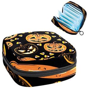 Periode Pouch Draagbare Tampon Opbergtas,Tampon Houder voor Portemonnee Vrouwelijke Product Organizer,Halloween Pompoen Lamp, Meerkleurig, 4.7x6.6x6.6 in/12x17x17 cm