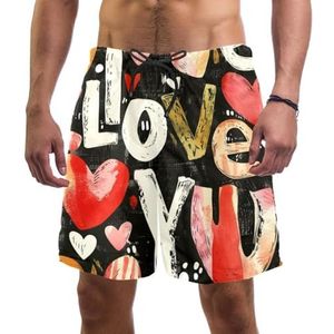 Mannen Board Shorts, Art Heart I Love You Sneldrogende Badmode Strand Vakantie Party Bermuda Zwemmen Grote Broek, Art Heart I Love You, L