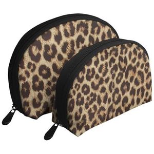 Make-uptas, cosmetische reistas, 2 stuks, draagbare clutch pouch, organizer, luipaardprint, zoals afgebeeld, Eén maat