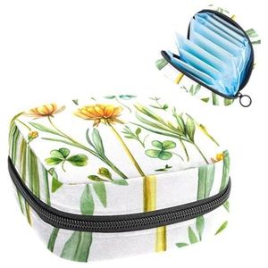 Opbergtas voor maandverband, aquarel kruidenplanten en bloemen, draagbare maandverband, inlegkruisjes, tampons, opberghouder voor maandverband voor vrouwen, school, kantoor
