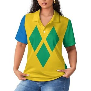 Saint Vincent en de Grenadines vlag dames poloshirts korte mouwen casual T-shirts met kraag golfshirts sport blouses tops L