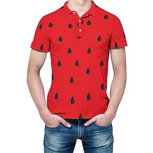 Red Watermelon Heren Shirt met korte mouwen Golfshirts Regular-Fit Tennis T-Shirt Casual Business Tops