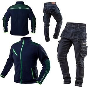 NEO TOOLS Heren werkbroek denim/set, lang, 8 zakken, maat XS-3XL, versterkte naden, geproficeerd kniegebied, gemengd weefsel 98% katoen, 2% elastaan 410 g/m2 multifunctionele zakken, cargo-look, Denim