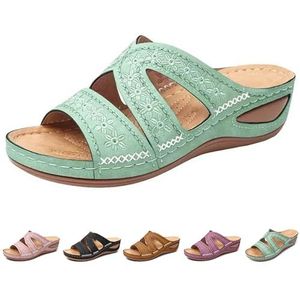 MYTVQRVK Vrouwen Wedge Sandalen, 2024 Vrouwen Boog Ondersteuning Slides Orthopedische Wandelsandalen Casual Slip Op Zomer Schoenen Dames Strand Sandalen, Groen, 37 EU