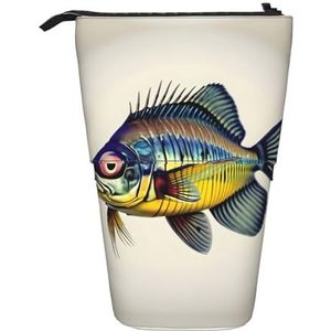 Nbtghga Fly Geel Vis Print Potlood Telescopische Klassieke Kunsten Stand Up Potlood Case Organizer Potlood Houder Make-up Tas Gift, Zwart, Eén maat