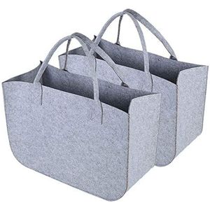Boodschappentas vilt grijs groot vilten tas voor haardhout haardhoutmand 2-pack