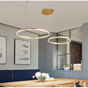 LED Dimbare Kroonluchter Eettafel Plafondlamp Woonkamer verlichting Hoogte Verstelbaar Afstandsbediening Hanglamp gouden ring Pendant Licht Restaurant Slaapkamer Modern Keuken lamp,Gold,2 rings