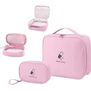 Set van 2 medicijntassen, grote en kleine medicijntassen voor op reis, waterdichte EHBO-reistas, lege EHBO-tas, EHBO-set voor buiten (Roze)