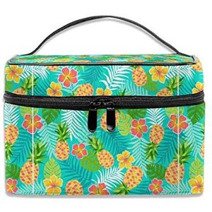 JOJOshop Hibiscus, ananas en tropische blad patroon reizen cosmetische borstel tas Organizer groot voor meisjes vrouwen