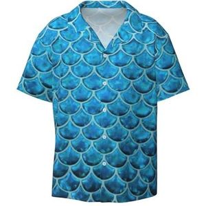 OdDdot Blue Fish Scale. Print heren button down shirt korte mouw casual shirt voor mannen zomer business casual overhemd, Zwart, XL