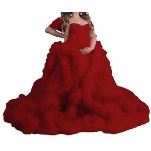 WSEYU Mouwloze tule zwangerschapsjurken voor vrouwen met bustier babyshower, zwangerschapsjurken, grote maten, Bordeaux, 32