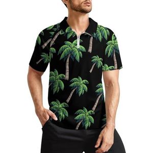 Tropische palmboom heren golfpoloshirts klassieke pasvorm T-shirt met korte mouwen bedrukt casual sportkleding top S