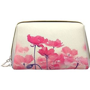VUCEMI Rode bloemen bedrukte koppeling cosmetische tas, lederen draagbare rits cosmetische tas, reizen multifunctionele grote capaciteit opbergtas, Wit, One Size