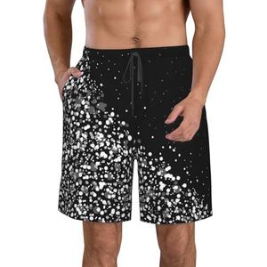 JIAWUJYNB Zwart wit glitterprint strandshorts voor heren, zomershorts met sneldrogende technologie, licht en casual, Wit, M